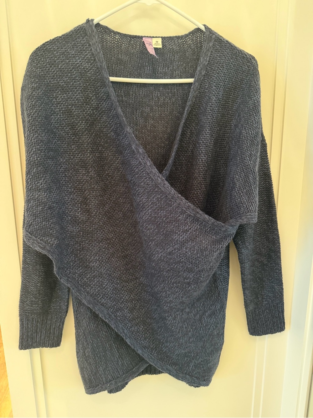 Alya Slate Blue Textured Knit Crossover Wrap Sweater Medium